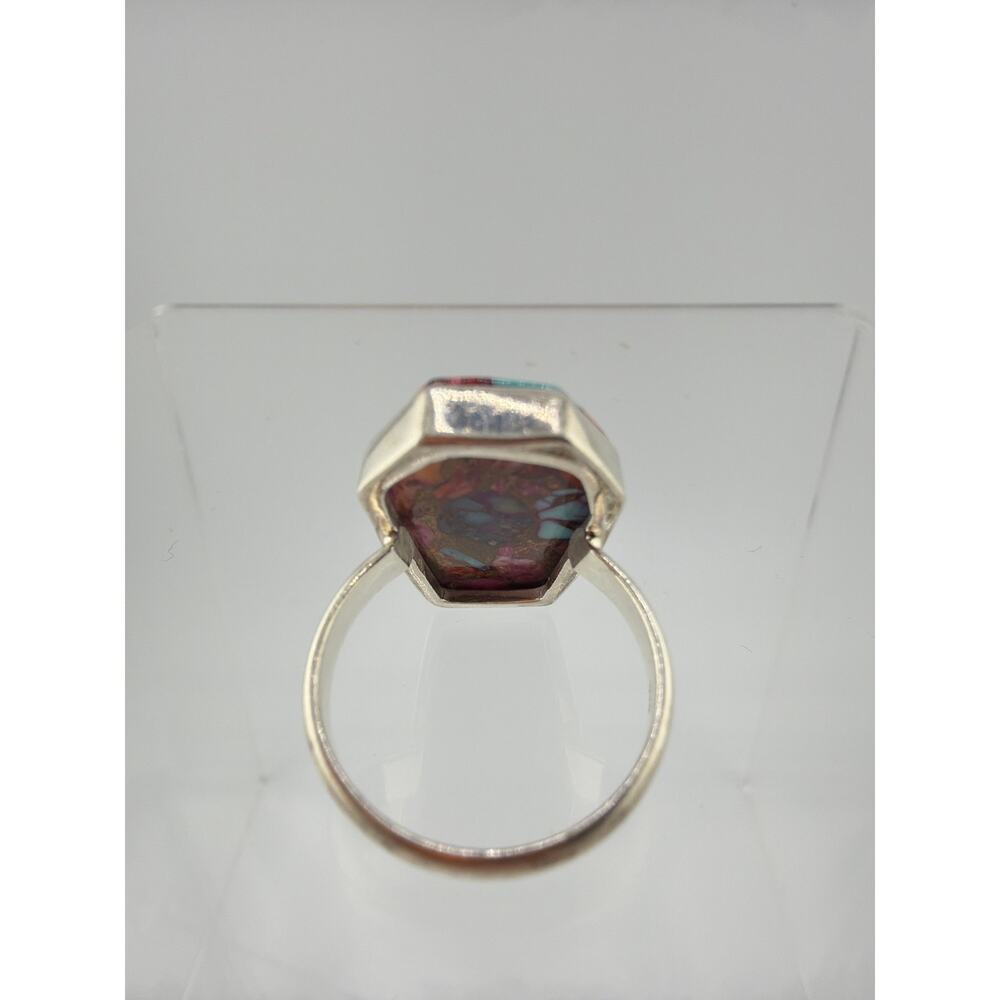Sterling Silver Oyster Copper Turquoise Composite Ring Size 7.5 - Picture 5 of 6